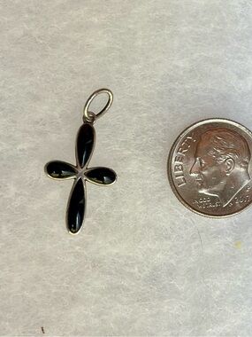 Black Onyx Cross Dainty Pendant 925 stamped Sterling Silver